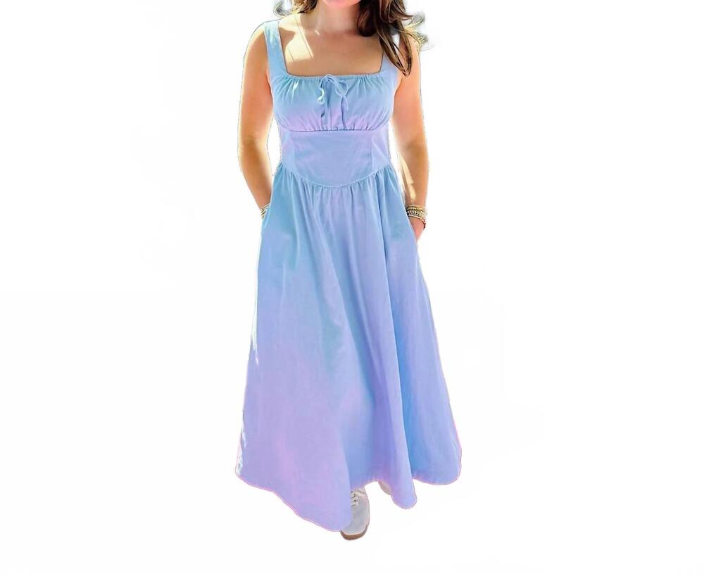 NEW AUREUM women's twill corset midi dress in blue